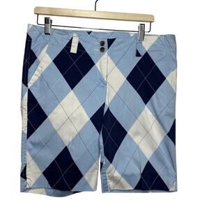 Loud Mouth Golf Women's Argyle Bermuda Shorts Blue Sz 6 Cotton Preppy